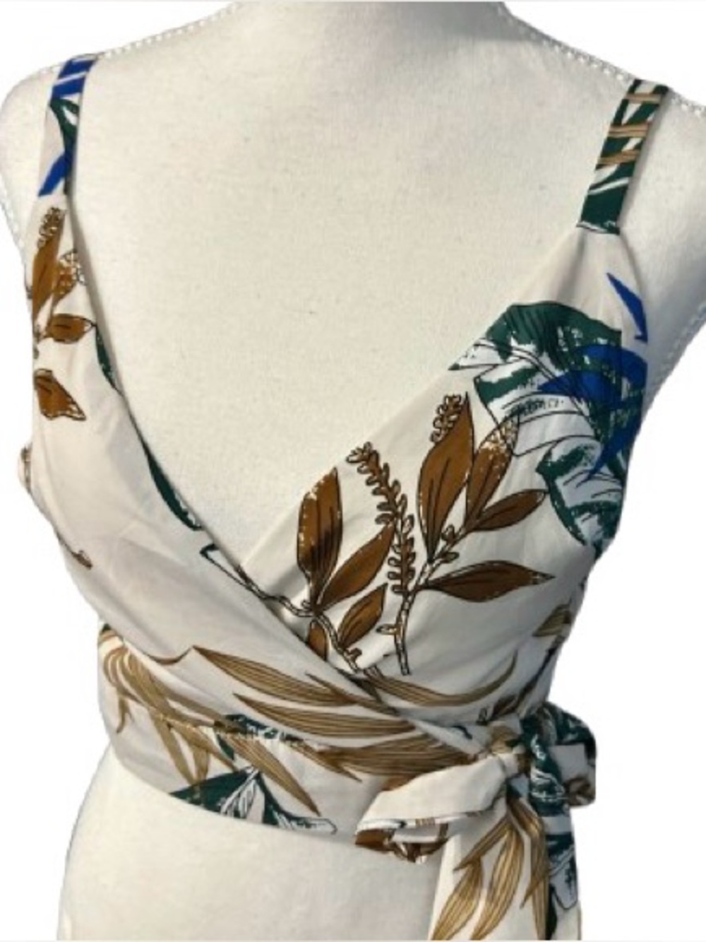 Tropical Crop Top Wrap DRESS FORUM Tank Shirt Palm Leaves Floral Resort Beach